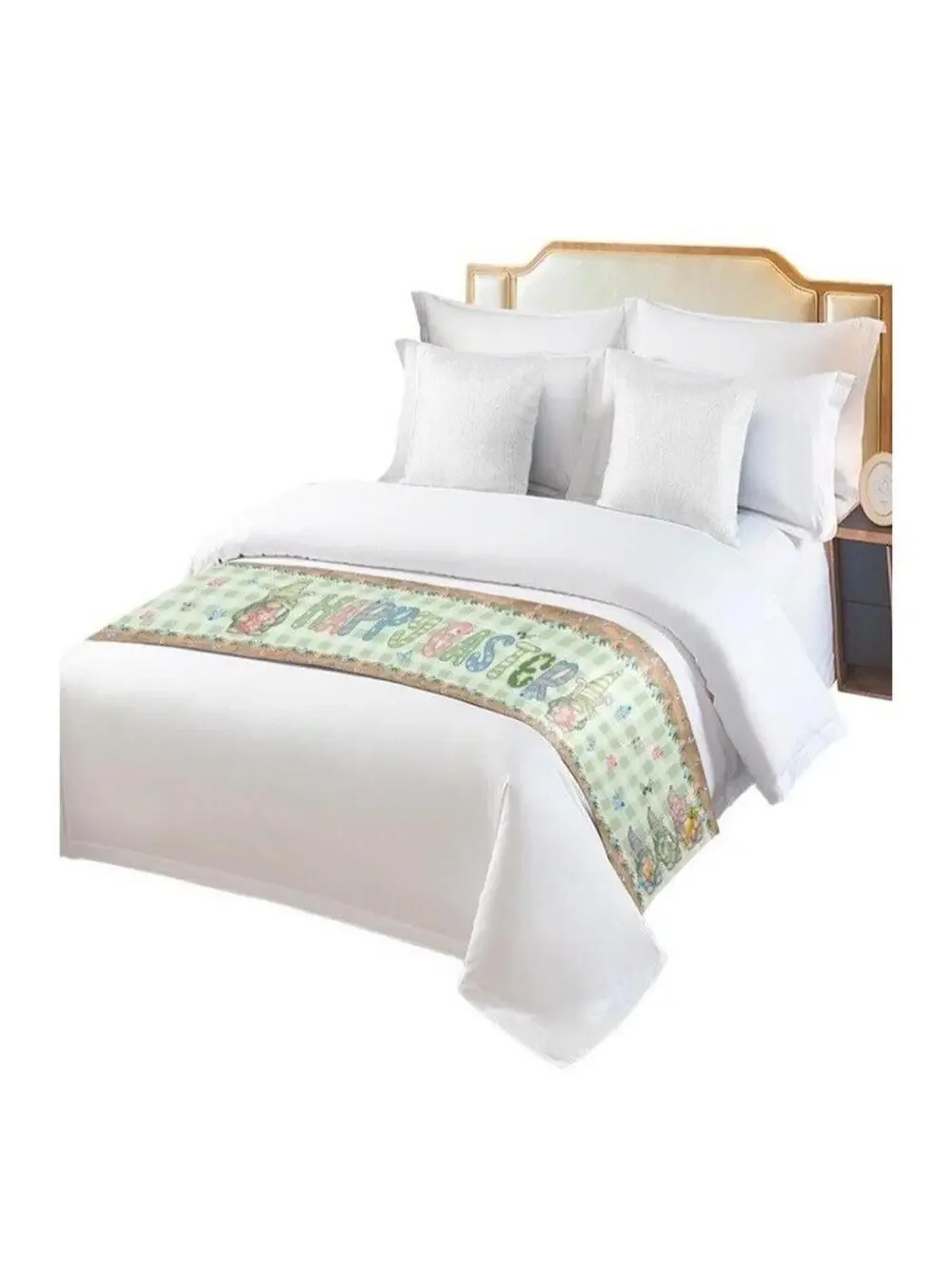 Happy Easter Bed Runner Decorative Spring Bunny Flowers Pastel Colors Brand New